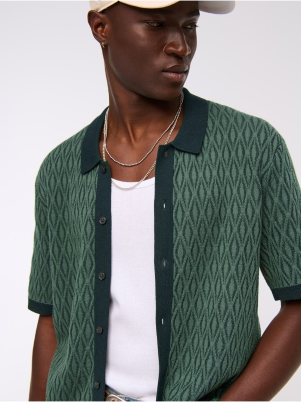 Abercrombie & Fitch Jacquard Pattern Button-Through Sweater Polo